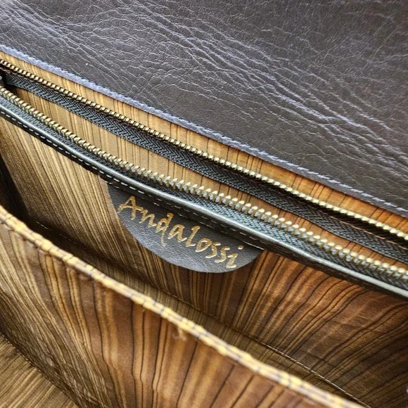 Andalossi Ostrich Embossed Leather Satchel Handbag With Lock‎ Charm and Dust Bag